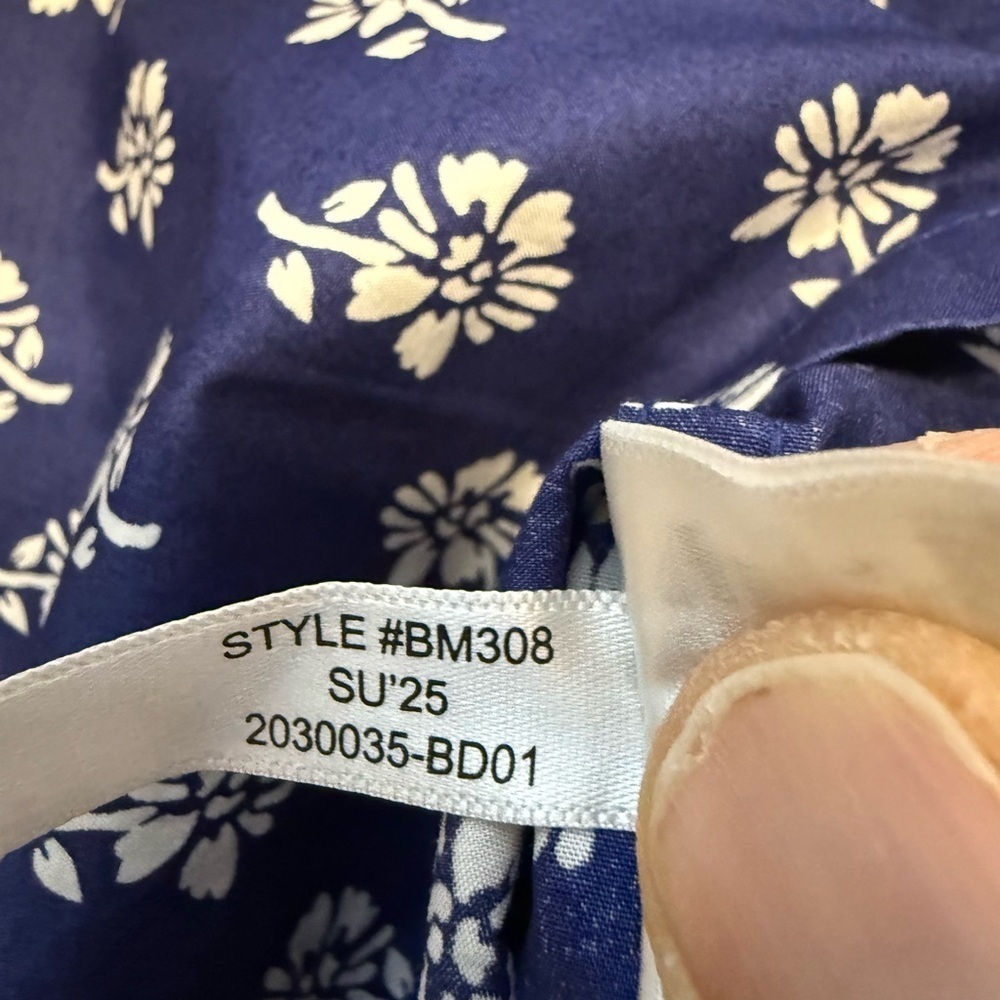 J. Crew Navy Blue Button Down Poplin Pajama Top with White Floral Pattern NWT M - Picture 9 of 11